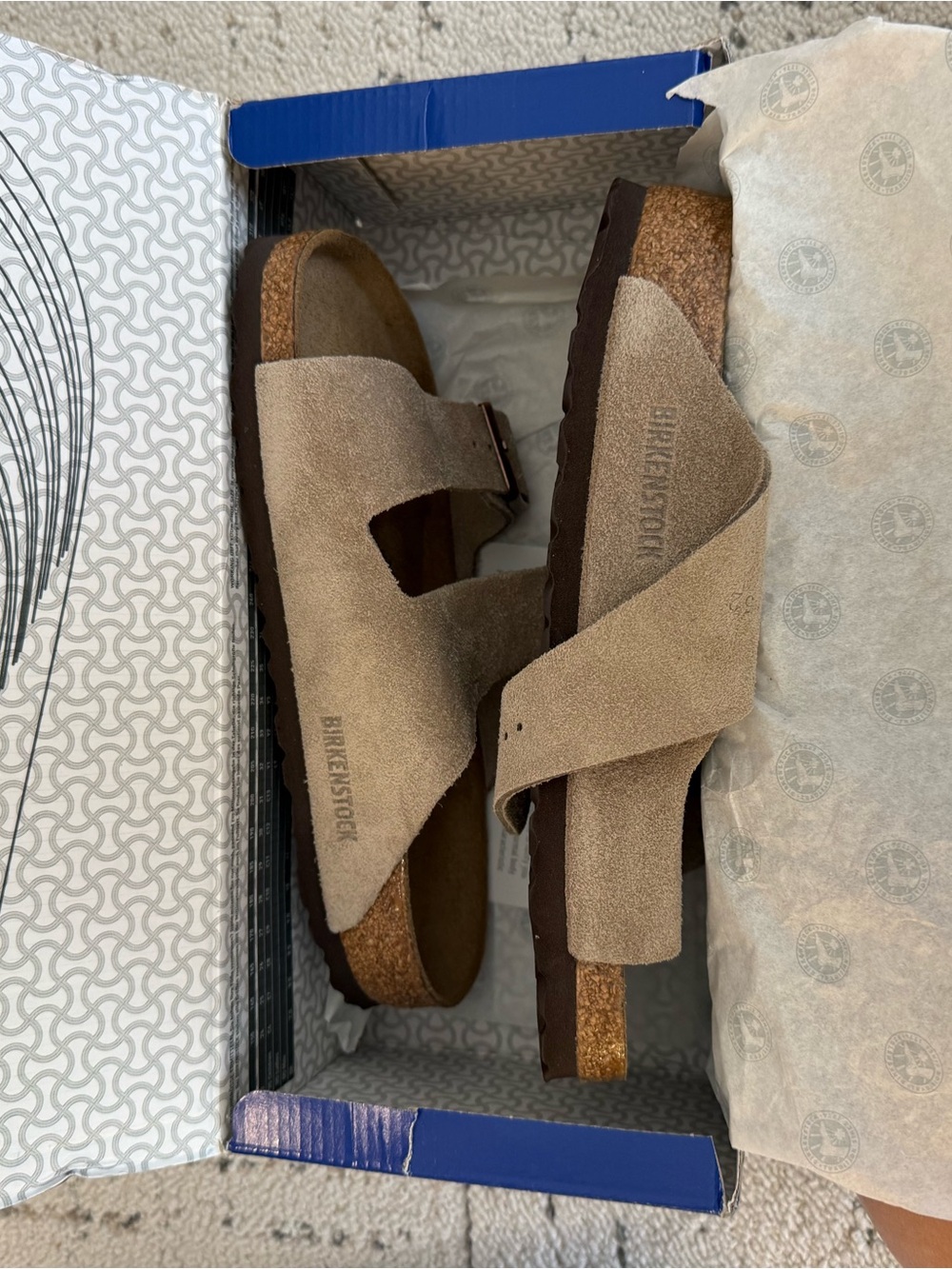 Birkenstock women’s Suede Cross-Strap Sandals in Taupe